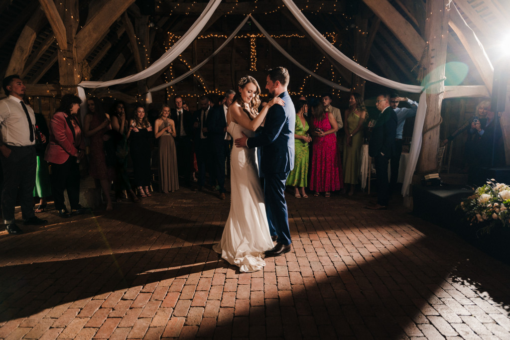 Couple dancing at Gildings Barns