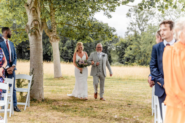 Outdoor summer ceremony at Hillfields Farm Wedding Venue