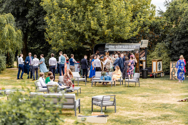 summer wedding photo of outside ceremony setup at Hillfields Farm Wedding Venue