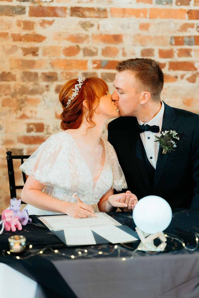 wedding ceremony at bysshe court barn