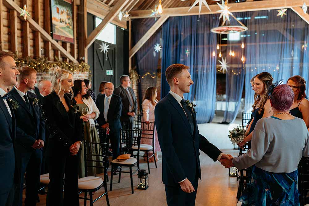 wedding ceremony at bysshe court barn